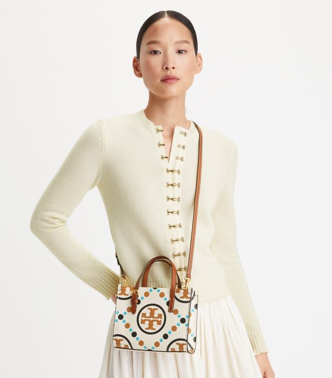 White Tory Burch Mini T Monogram Women's Tote Bags | OUTLET-17649509