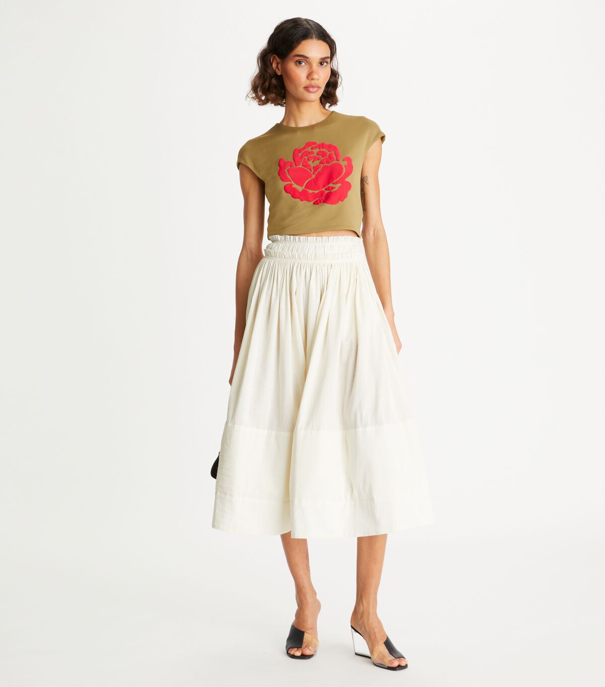 White Tory Burch Ruched Waist Women's Skirts | OUTLET-46398579