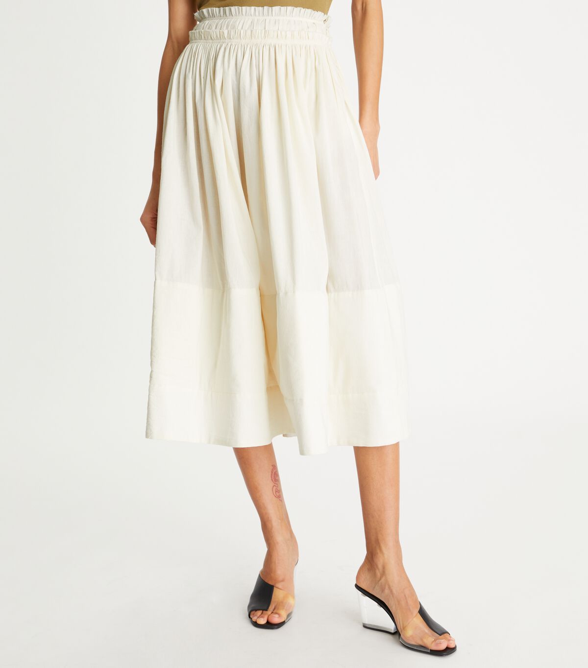 White Tory Burch Ruched Waist Women's Skirts | OUTLET-46398579