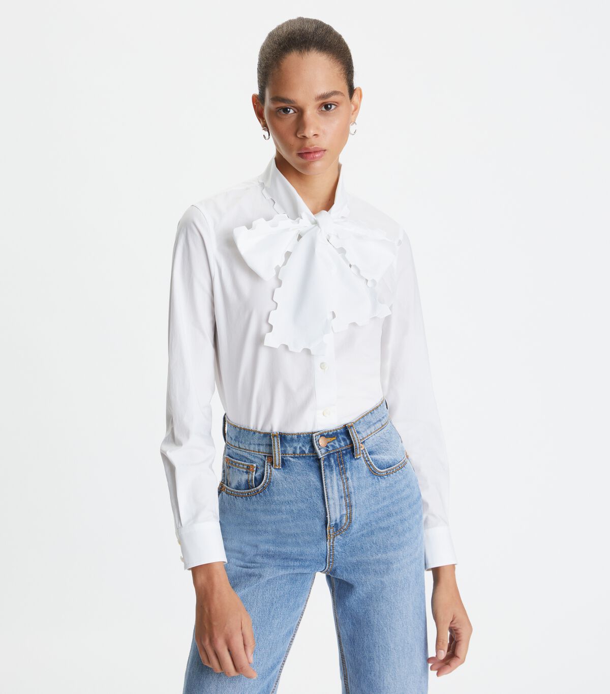 White Tory Burch Scalloped Poplin Women's Blouse | OUTLET-52140369