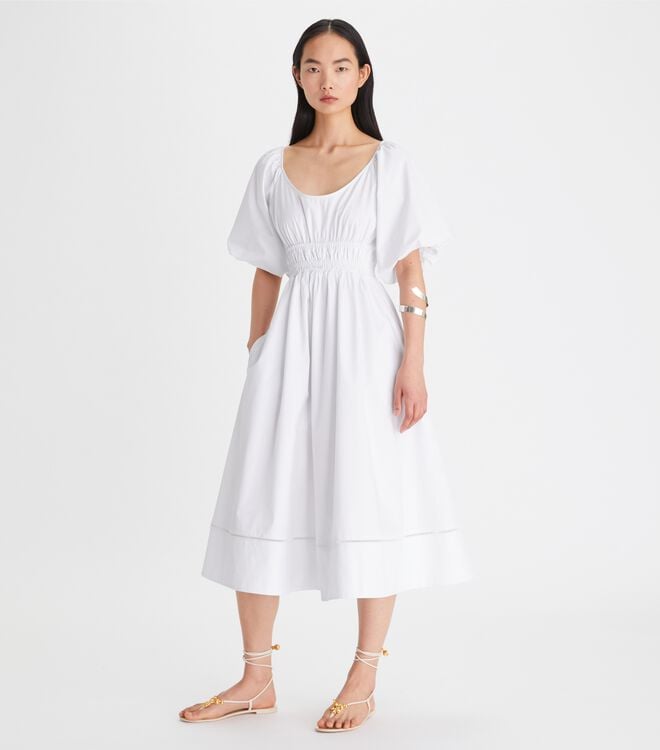 White Tory Burch Scoop-neck Women's Dress | OUTLET-06231949