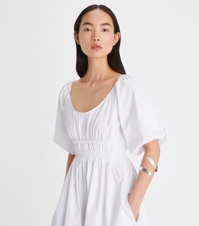 White Tory Burch Scoop-neck Women's Dress | OUTLET-06231949