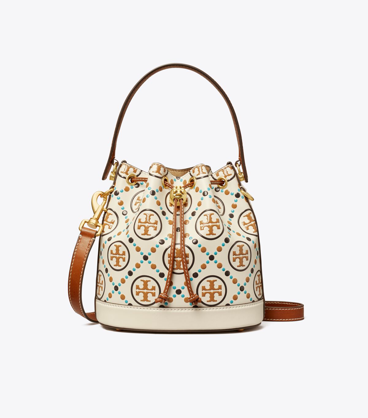 White Tory Burch T Monogram Contrast Embossed Women's Bucket Bags | OUTLET-91530829