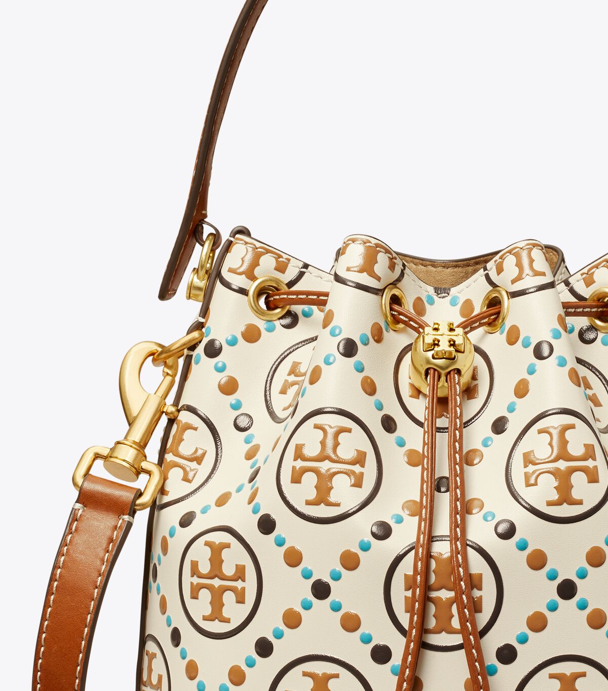 White Tory Burch T Monogram Contrast Embossed Women's Bucket Bags | OUTLET-91530829