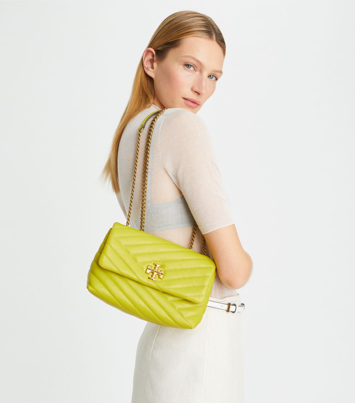 Yellow Green Tory Burch Small Kira Chevron Convertible Women's Shoulder Bags | OUTLET-01437589