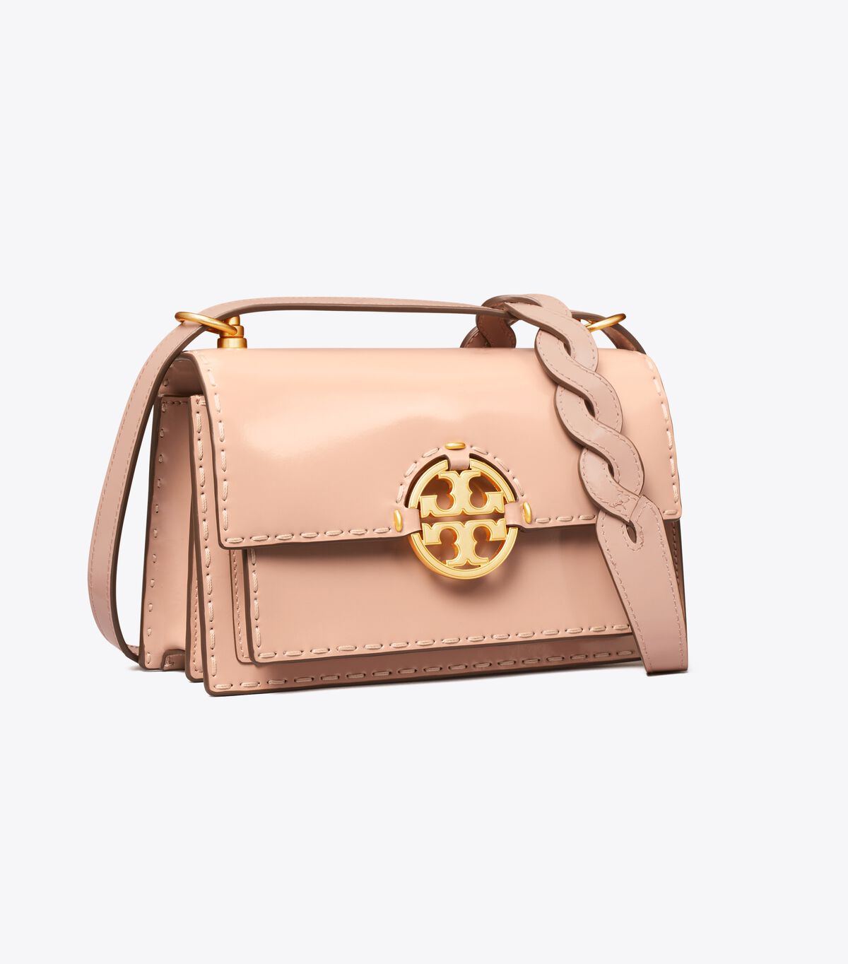 Beige Tory Burch Small Miller Spazzolato Pickstitch Flap Women's Shoulder Bags | OUTLET-54210789