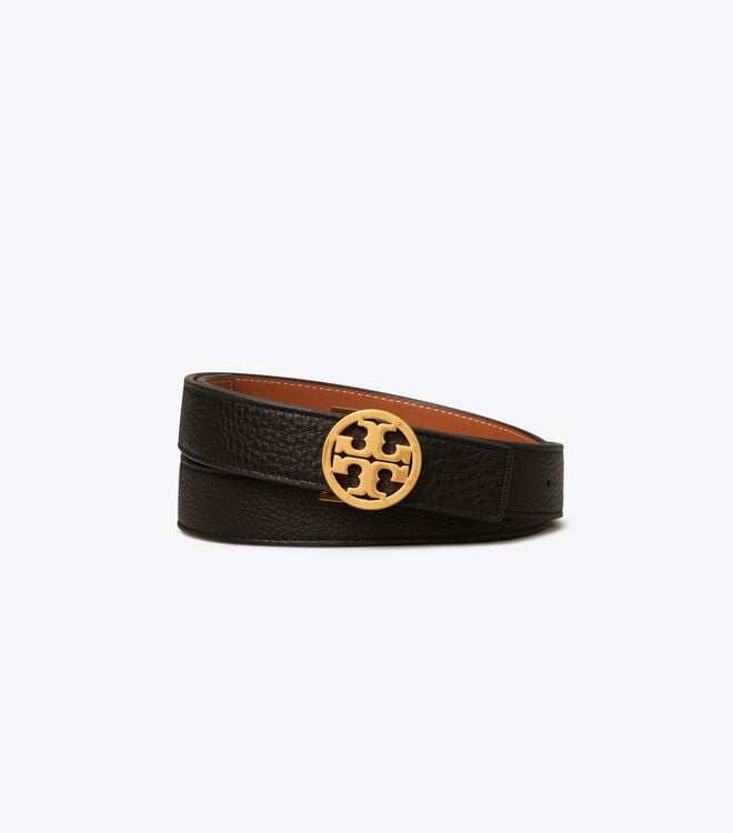 Black / Gold Tory Burch 1" Miller Reversible Women's Belts | OUTLET-26873419