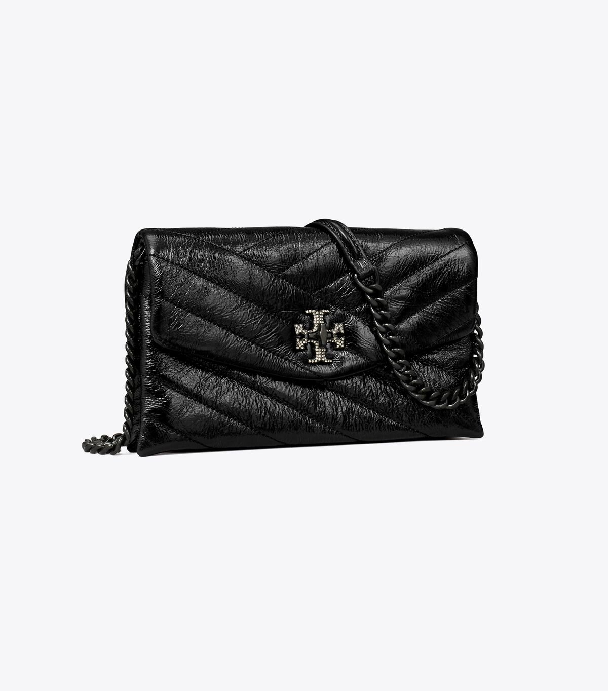 Black Tory Burch Kira Chevron Metallic Pave Logo Women's Crossbody Bags | OUTLET-53726419