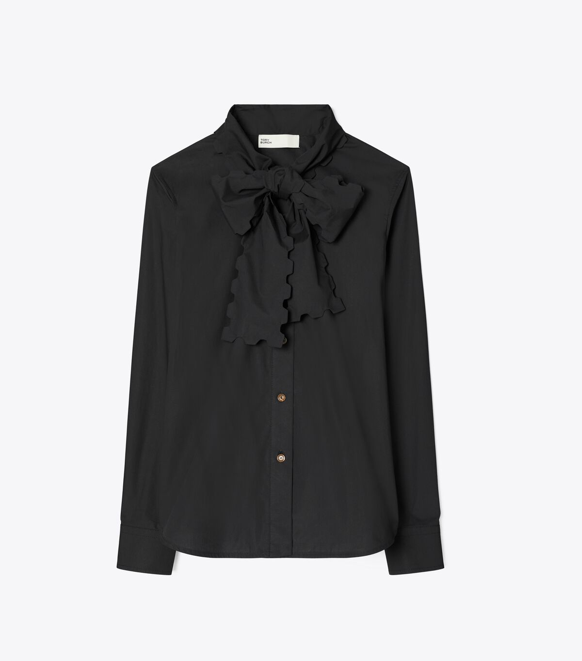 Black Tory Burch Scalloped Poplin Women's Blouse | OUTLET-93701249