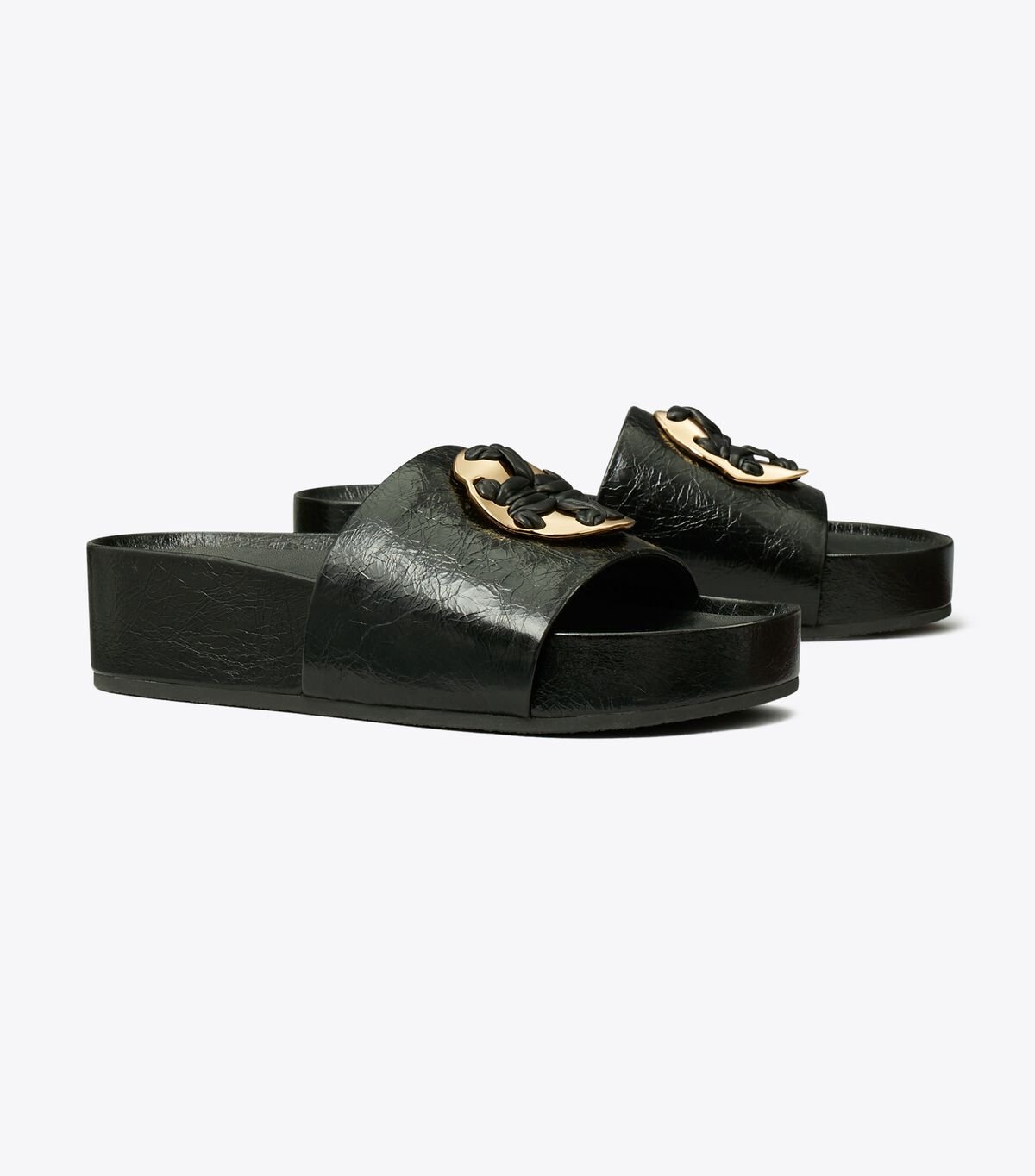 Black Tory Burch Woven Double T Women's Sandals | OUTLET-70351269