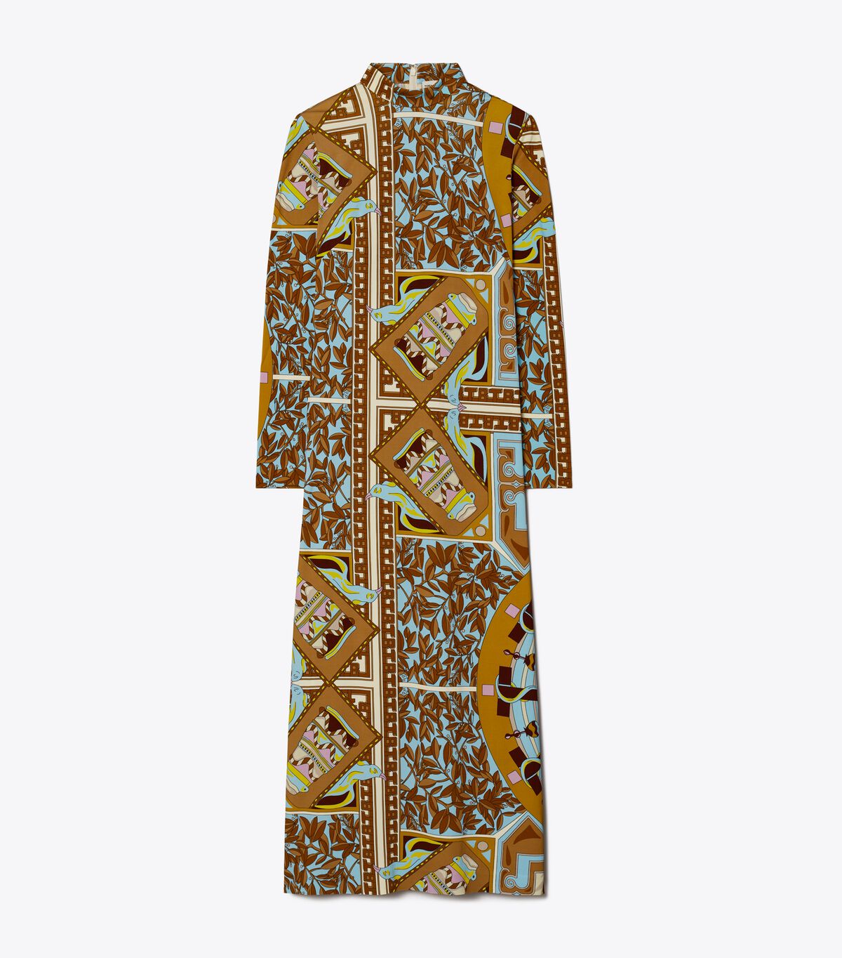 Brown Tory Burch Geometric Garden Mockneck Women's Dress | OUTLET-67928409