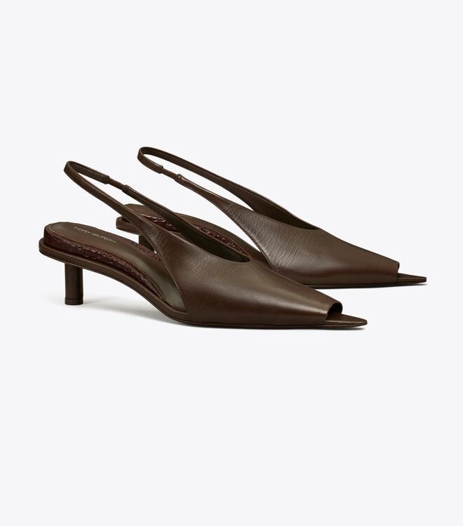 Chocolate Tory Burch Hidden Peep Toe Women's Heels | OUTLET-65340919