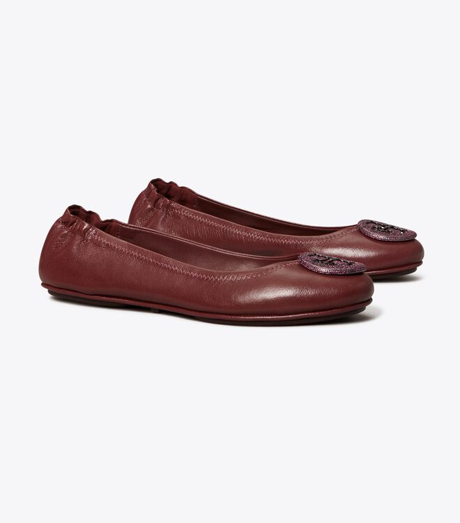 Claret Tory Burch Minnie Travel Pavé Women's Ballet Flats | OUTLET-65418029