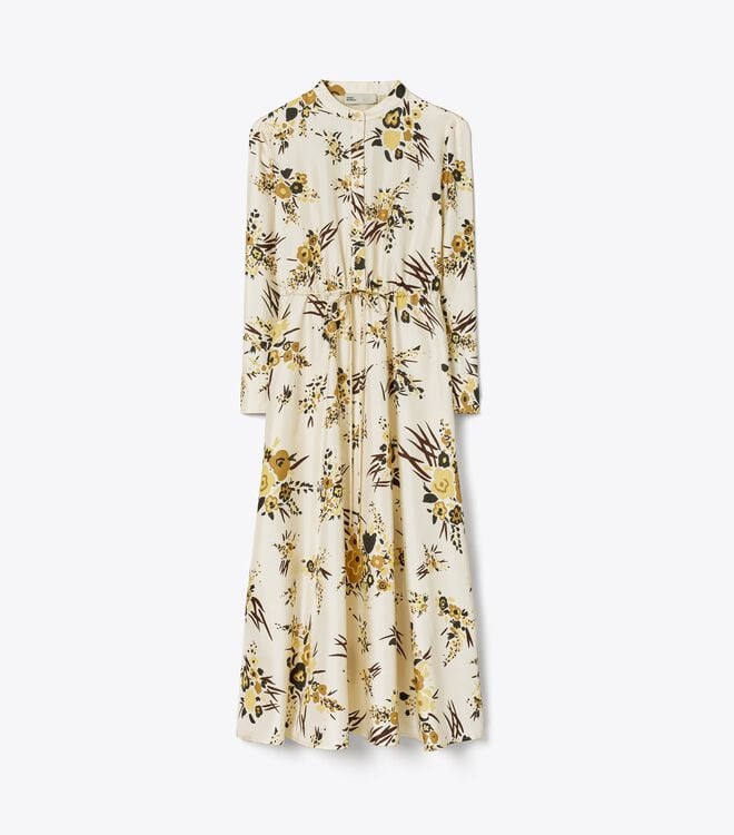 Cream Multicolor Tory Burch Printed Silk Women's Dress | OUTLET-18302579