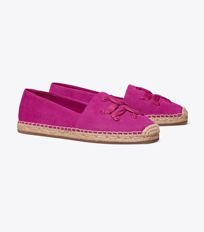 Fuchsia Tory Burch Woven Double T Aline Women's Ballet Flats | OUTLET-45971029