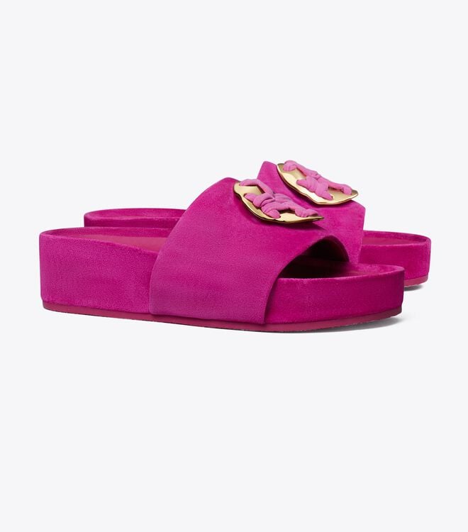 Fuchsia Tory Burch Woven Double T Women's Sandals | OUTLET-97143509