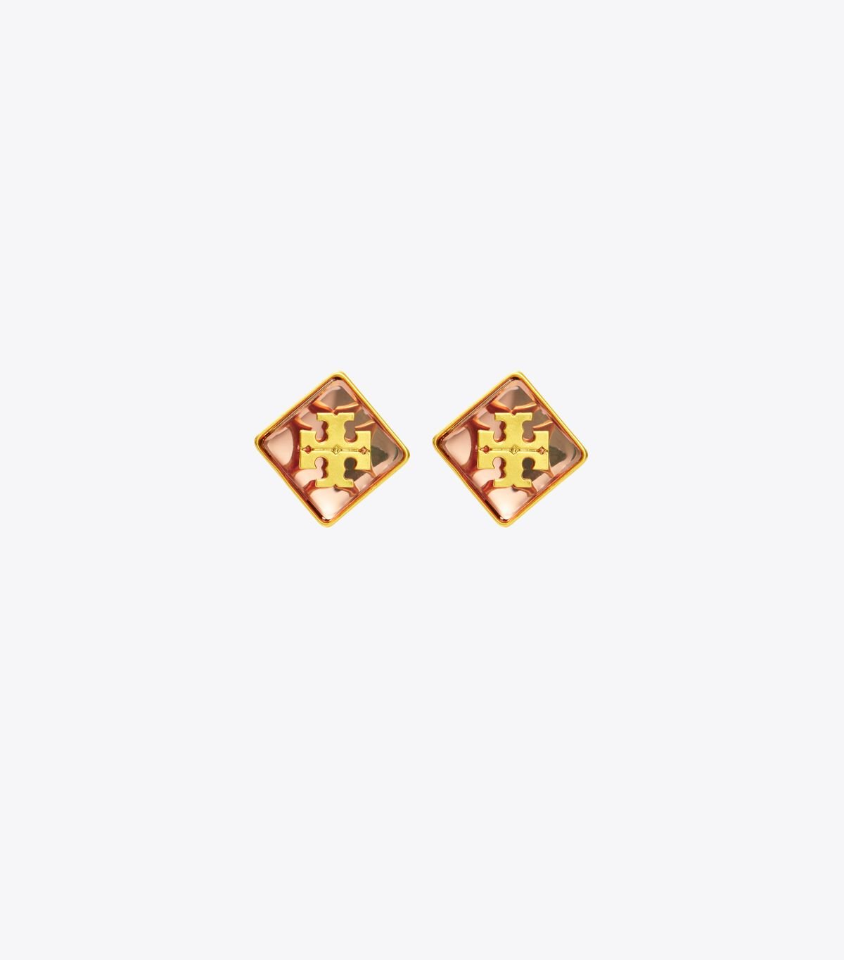 Gold / Pink Tory Burch Resin Logo Stud Women's Earrings | OUTLET-25873199