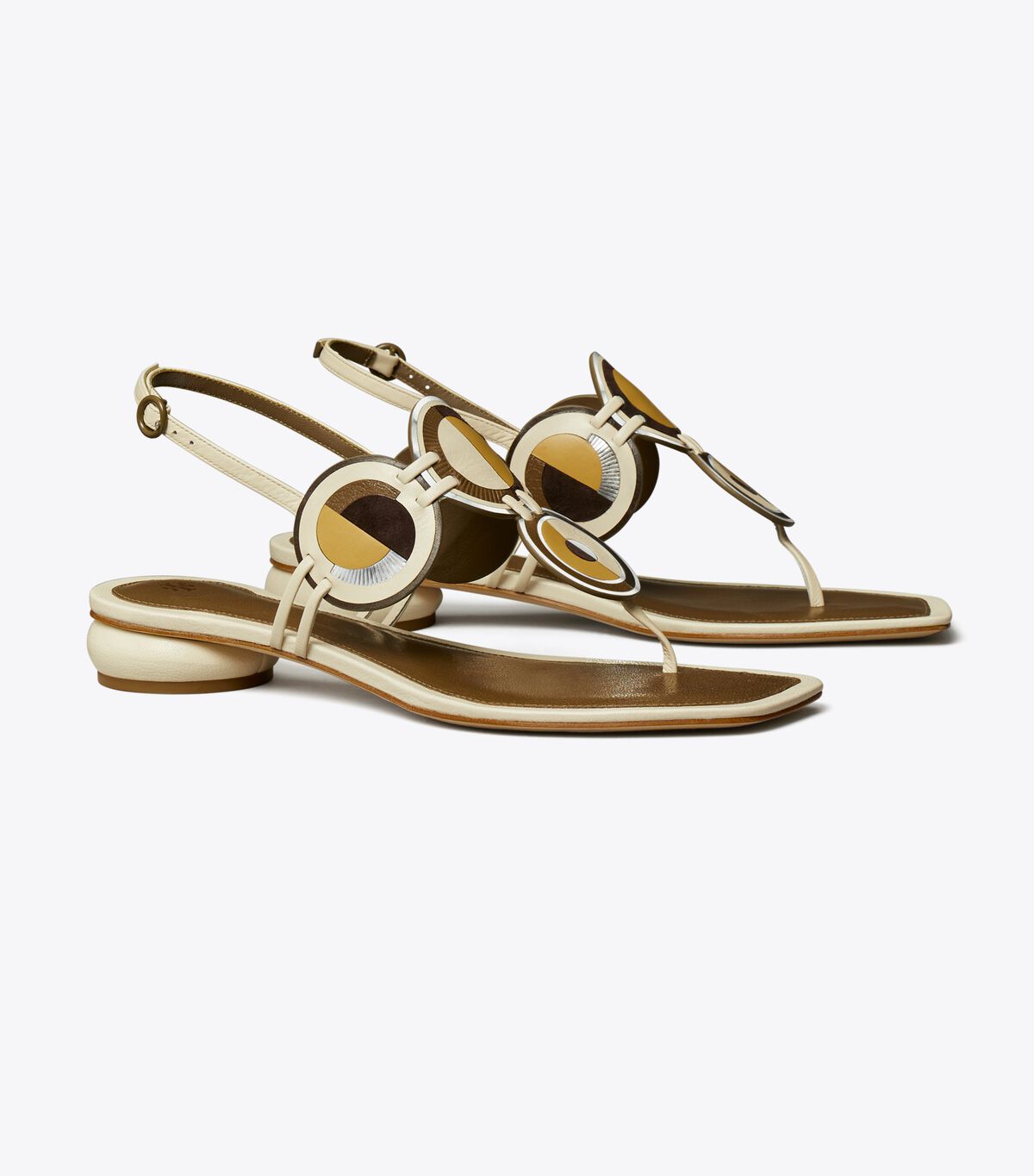 Light Cream Tory Burch Marquetry Disk Women's Sandals | OUTLET-60384719