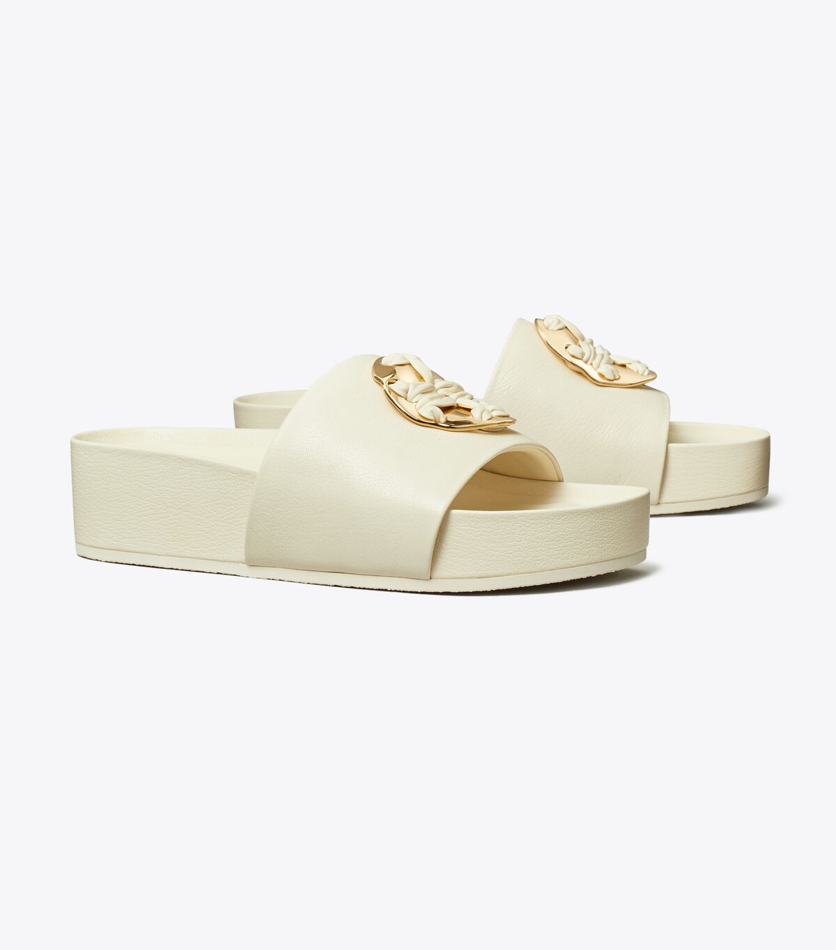 Light Cream Tory Burch Woven Double T Women's Sandals | OUTLET-07684519