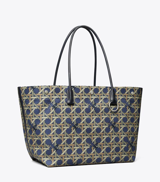 Navy Tory Burch Canvas Basketweave Women's Tote Bags | OUTLET-98127069