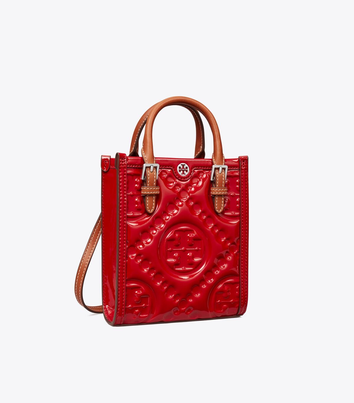 Red Tory Burch Mini T Monogram Embossed Patent Women's Tote Bags | OUTLET-81304699