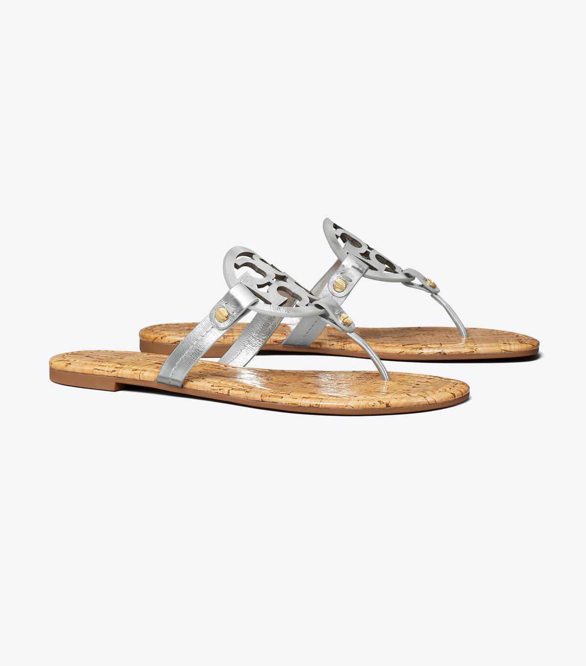 Silver / Beige Tory Burch Miller Leather Women's Sandals | OUTLET-91286039