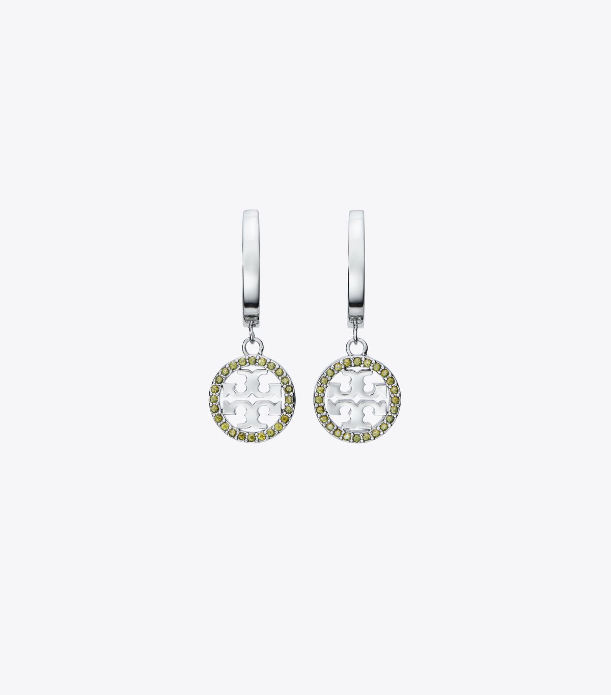 Silver / Olive Tory Burch Miller Pavé Hoop Women's Earrings | OUTLET-23678149