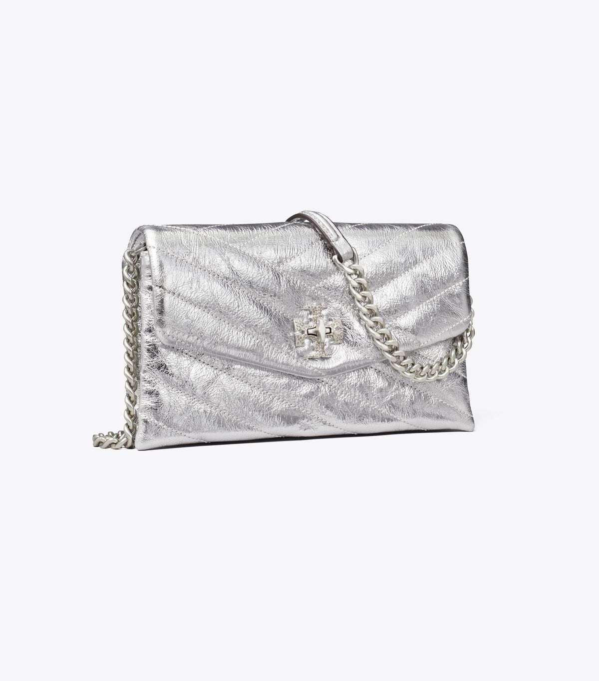 Silver Tory Burch Kira Chevron Metallic Pave Logo Women's Crossbody Bags | OUTLET-97582409