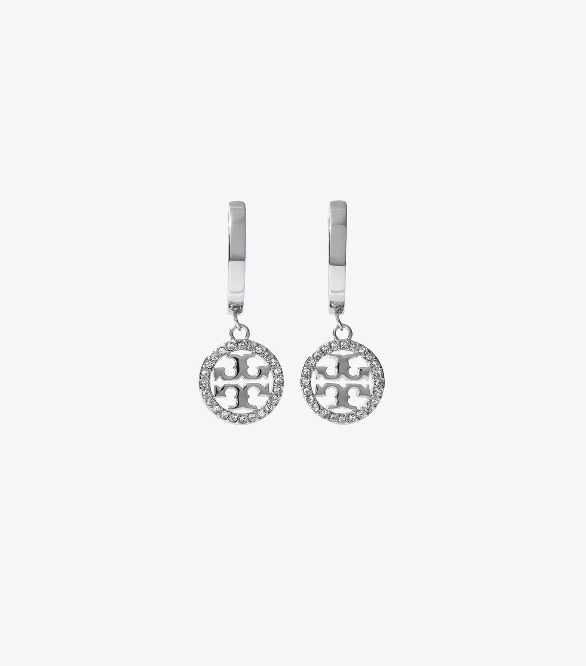 Silver Tory Burch Miller Pavé Hoop Women's Earrings | OUTLET-02783569