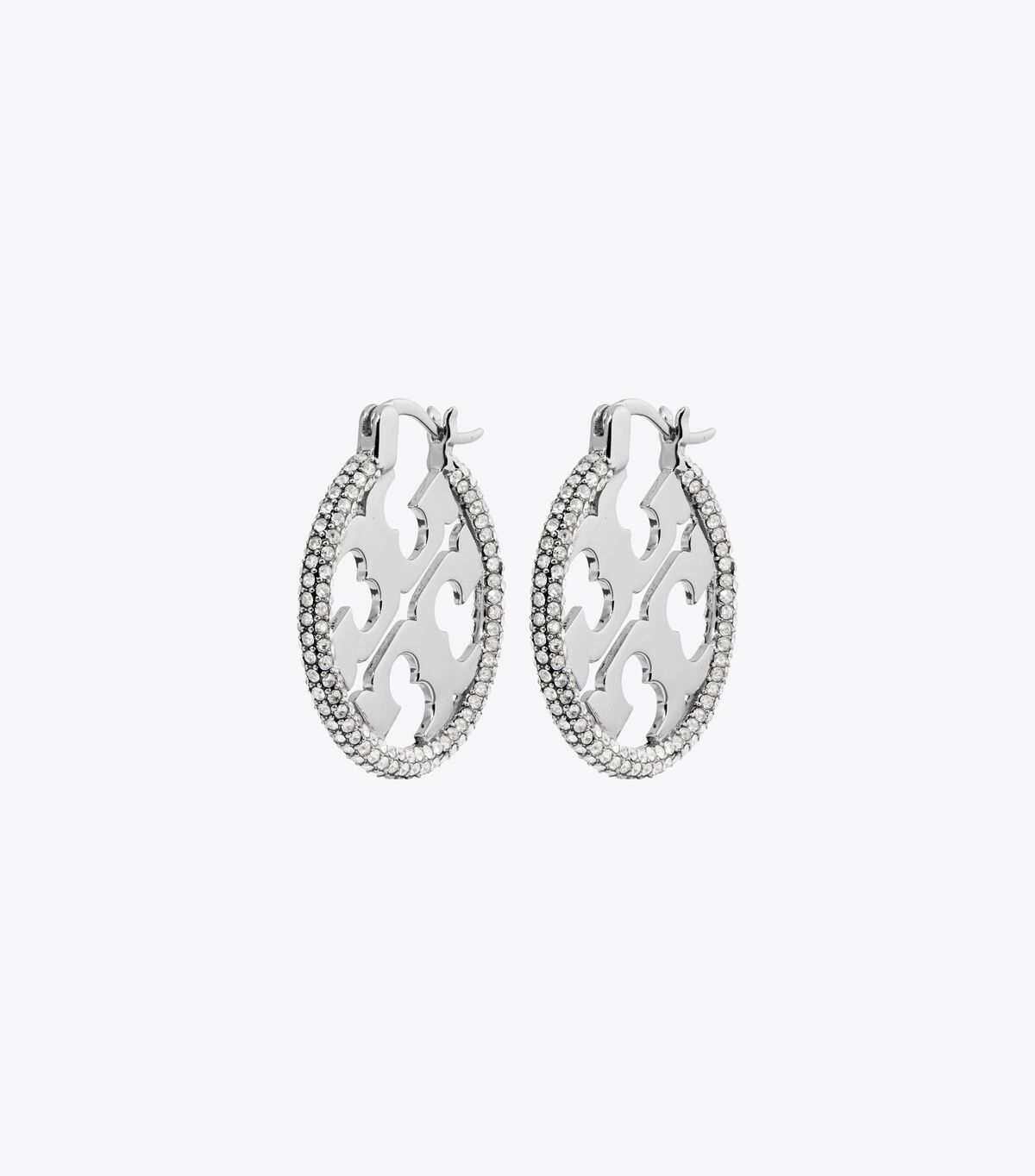 Silver Tory Burch Miller Pavé Hoop Women's Earrings | OUTLET-35470269