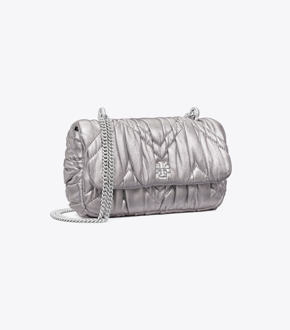 Silver Tory Burch Mini Kira Metallic Diamond Ruched Women's Shoulder Bags | OUTLET-68924759