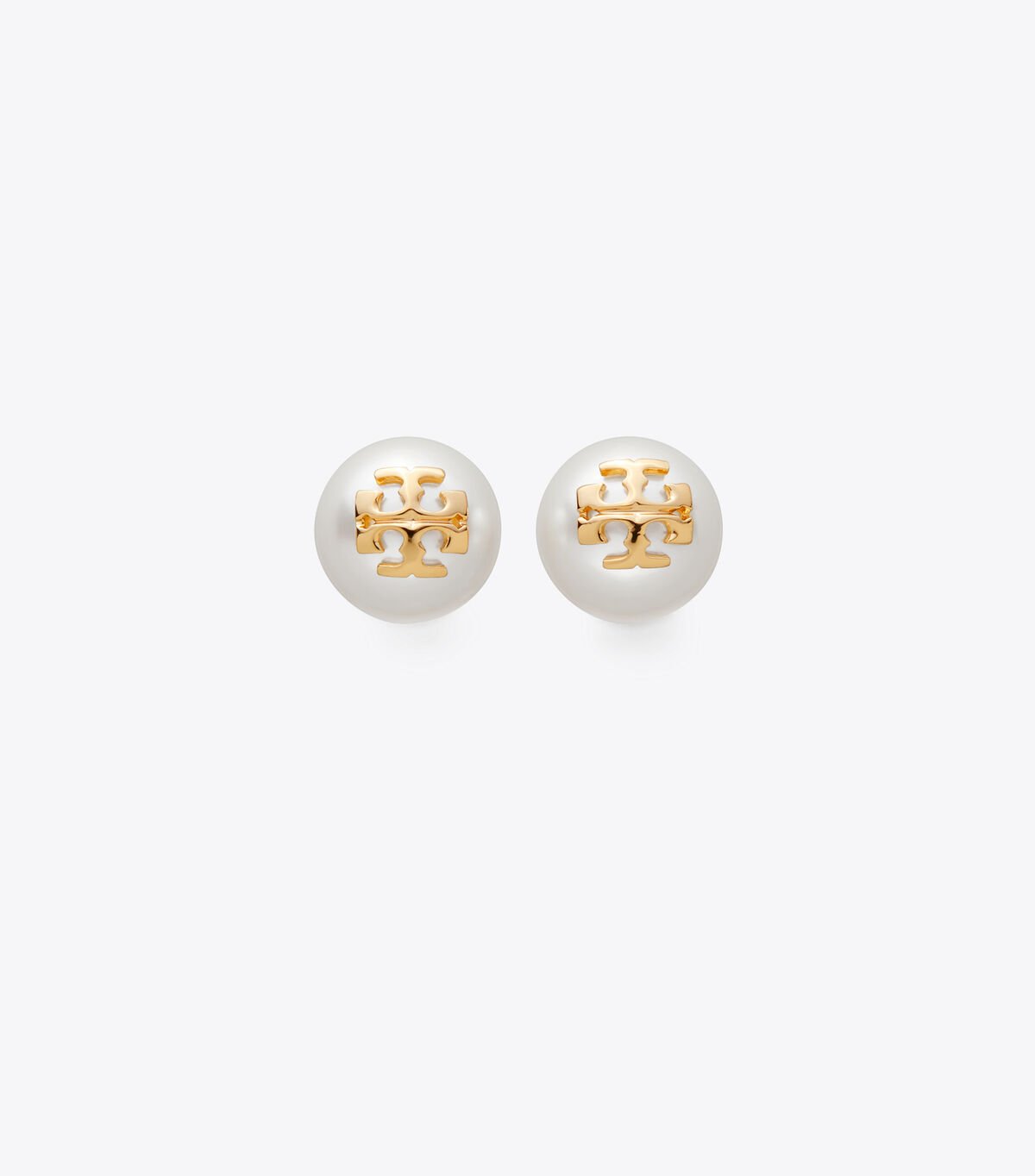 White / Gold Tory Burch Crystal-pearl Stud Women's Earrings | OUTLET-50236899