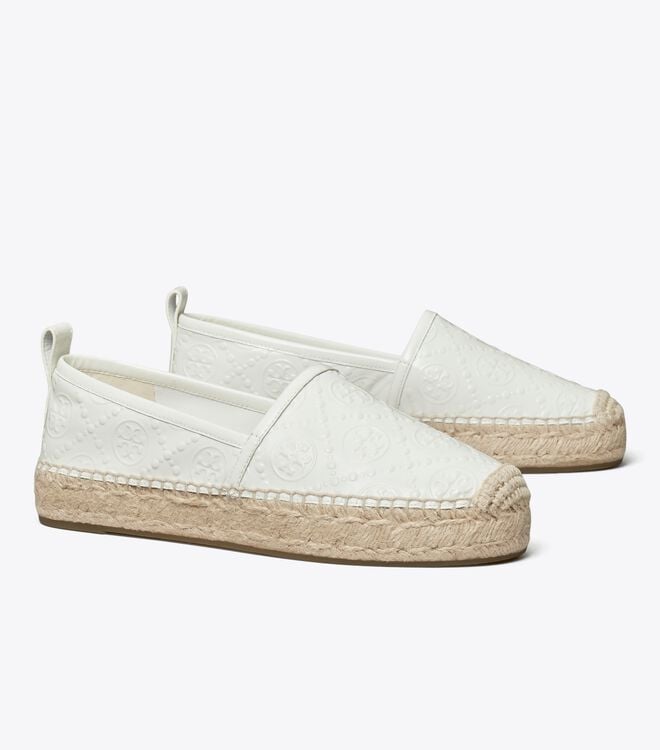 White Tory Burch T Monogram Platform Women's Espadrille | OUTLET-75634199